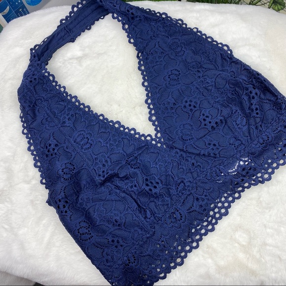 PLUS NAVY LACE HALTER STRETCH BRALETTE 1X 2X 3X - Picture 8 of 12
